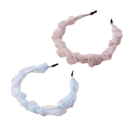2 Pcs Skinny Organza Headbands for Women Lace Pleated Solid Color Hairbands Girls Hair Accessories Hair Hoop Hair Accessories