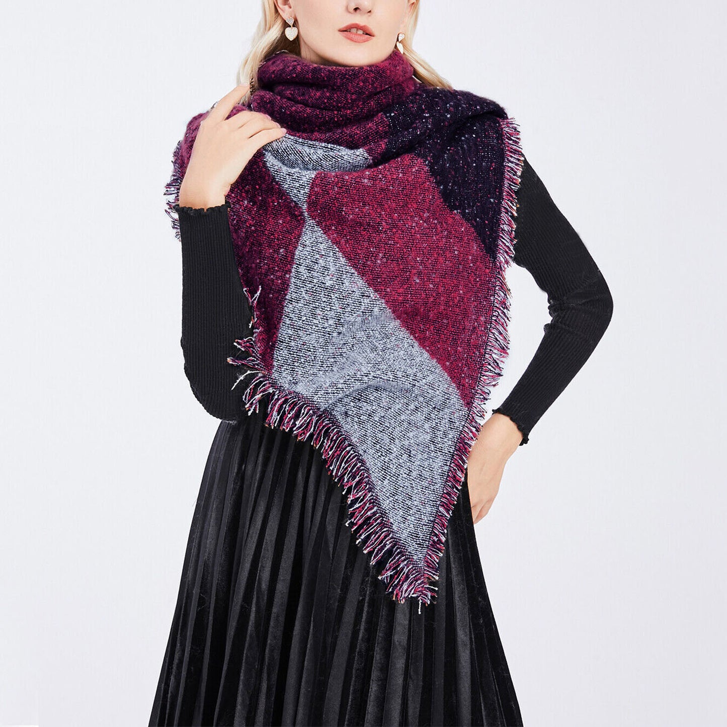 Women Winter Warm Scarf 74.8x25.6In Long Soft Knitted Shawl