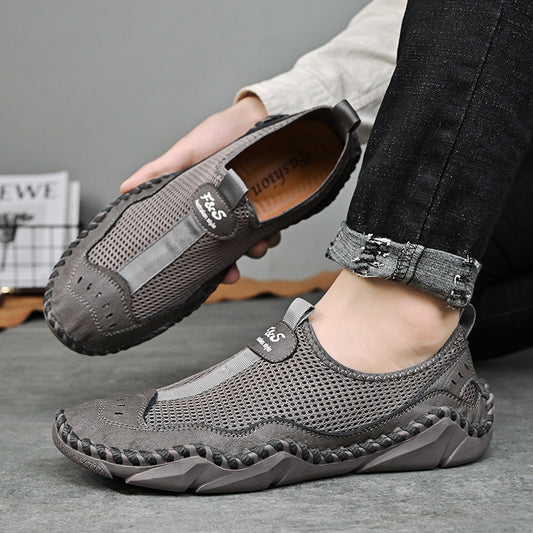 Spring Summer High Quality Plus Size Men Casual Slip-on Shoes Leather Mesh Breathable Sandals Light Soft Bottom Loafers Outdoor