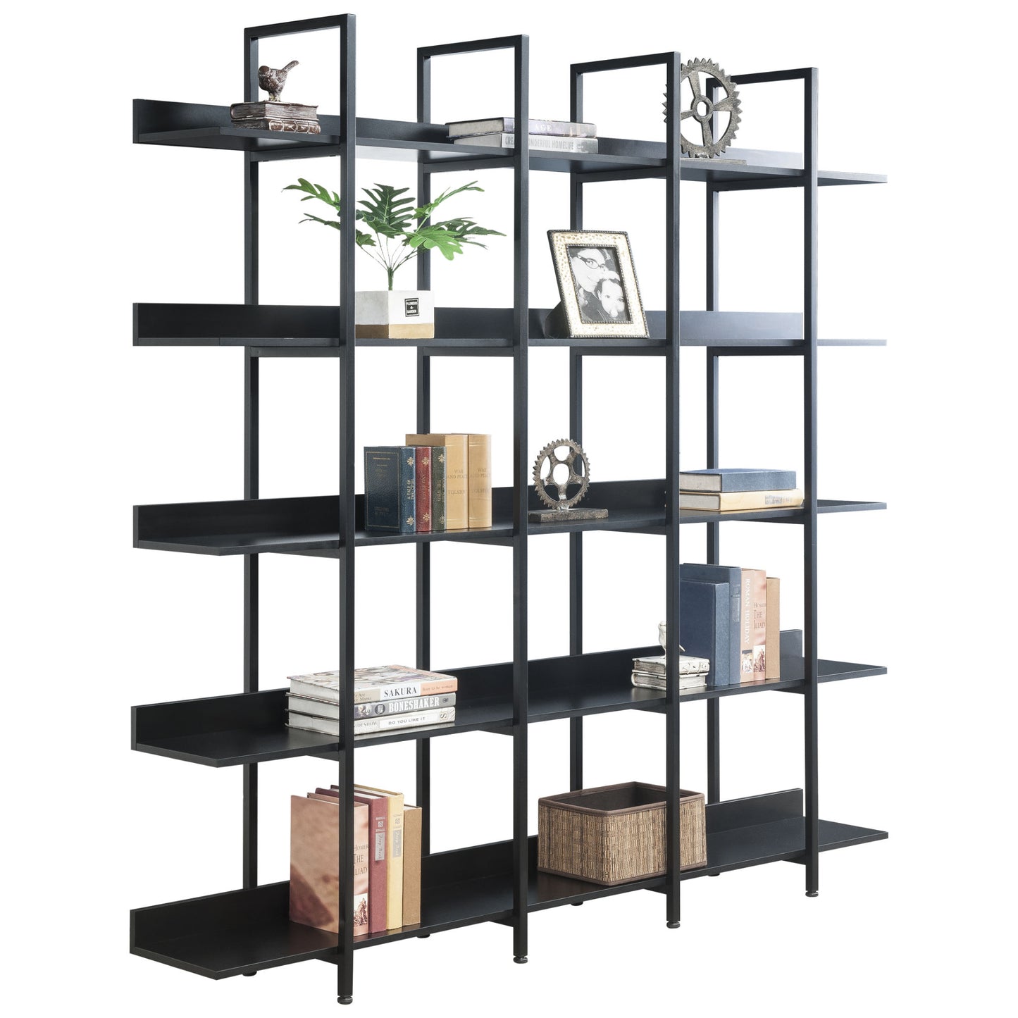 [VIDEO] 5 Tier Bookcase Home Office Open Bookshelf; Vintage Industrial Style Shelf with Metal Frame; MDF Board