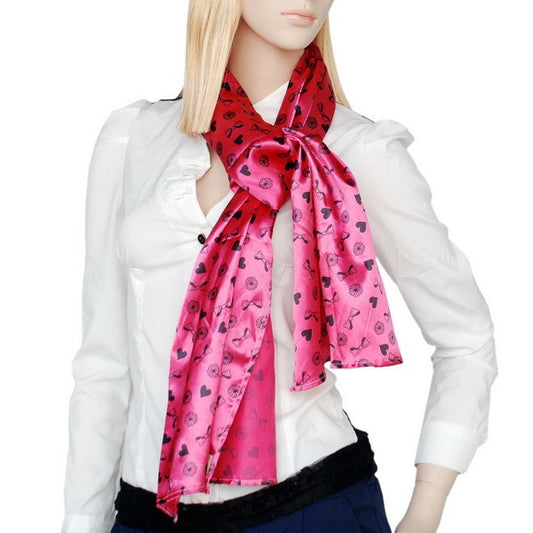 Blando Deep Pink Lovely BOW & Heart & Blosom Design Romantic Comfy Silk Scarf/Wrap/Shawl(Large)