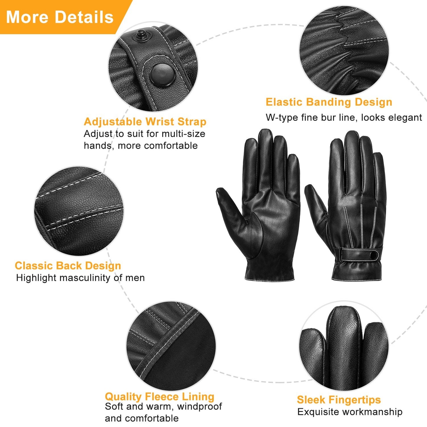 Men's Leather Winter Gloves Touchscreen Outdoor Windproof Cycling Skiing Warm Gloves