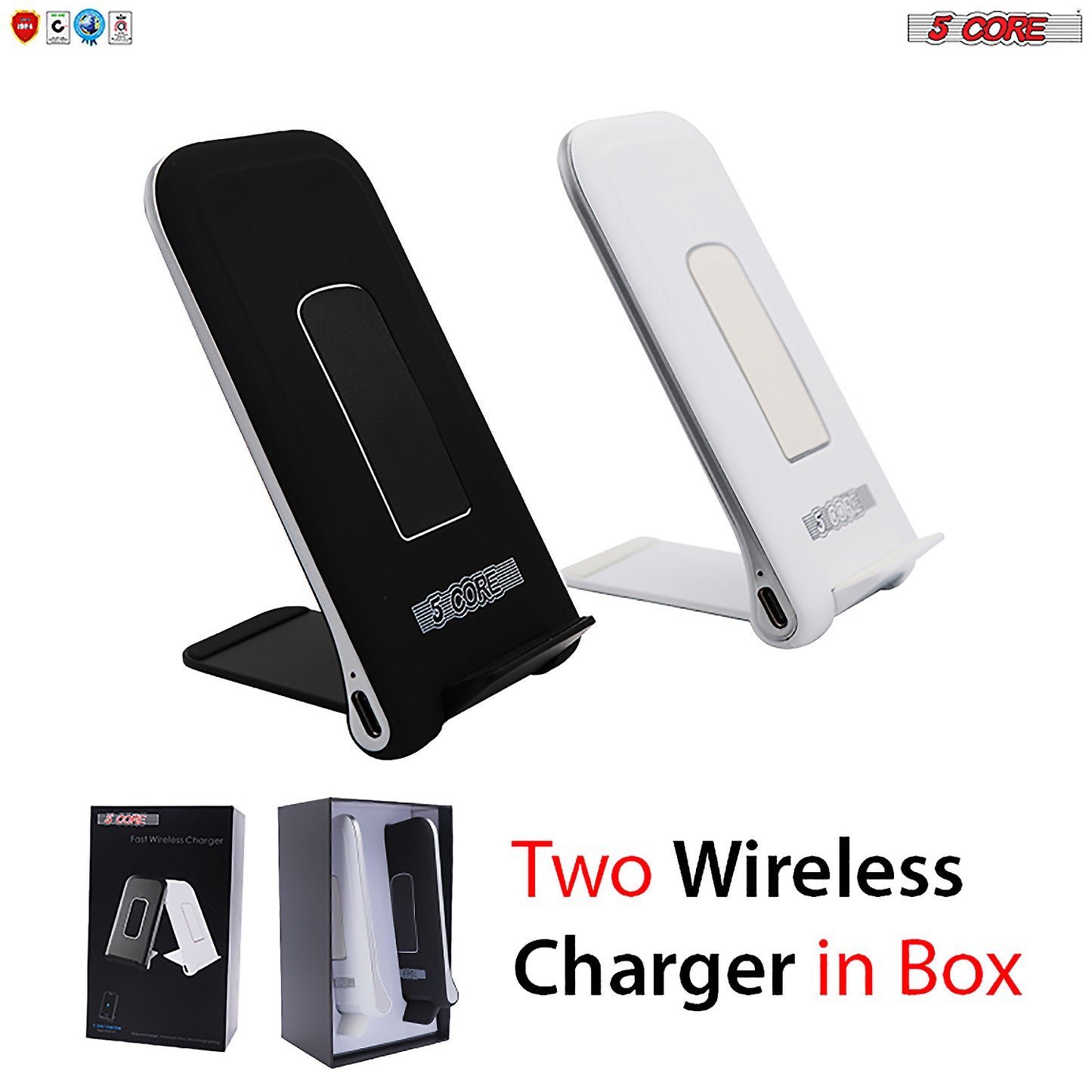 Dock Stand Charger Wireless Black & White 1 Pair Qi 15W Wire Less Fast Charger Pad Stand Quick Charging 5 Core CDKW03