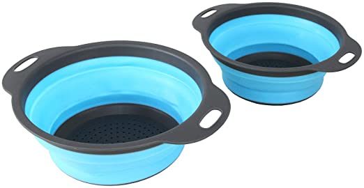 Collapsible Colander Silicone Bowl Strainer Set of 2, Portable Folding Filter Basket Bowls Container Rubber Strainer, Use for Draining Fruits, Vegetables and Pastas