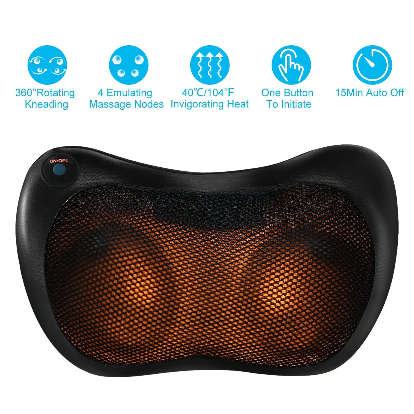 Back Neck Massage Pillow Kneading Massager In-Car Thermotherapy Massage Pillow w/ Car Charger US Plug