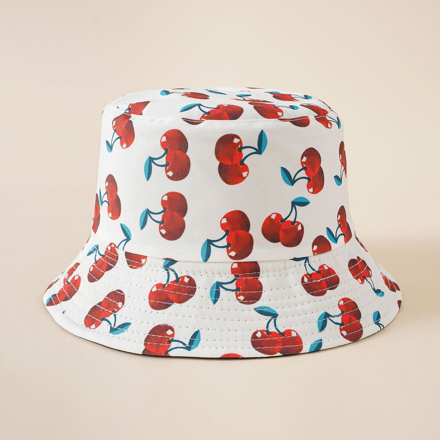 Double-sided cherry fisherman hat female spring and summer Korean version cute sunshade hat sunscreen face small hat female