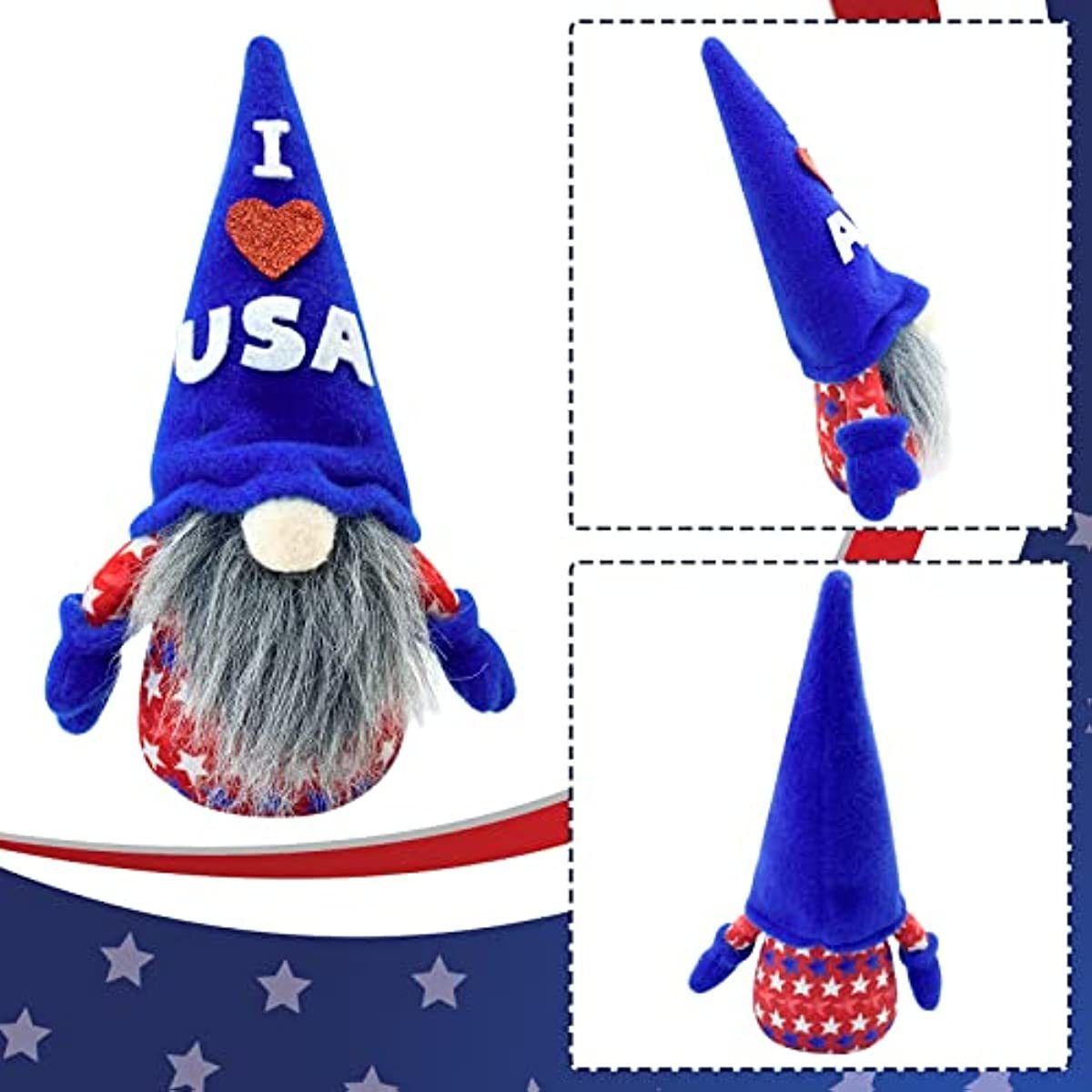 Lovinland USA American Patriotic Gnomes 4th of July American Independence Day Memorial Labor Veterans Decorations; 2 pack