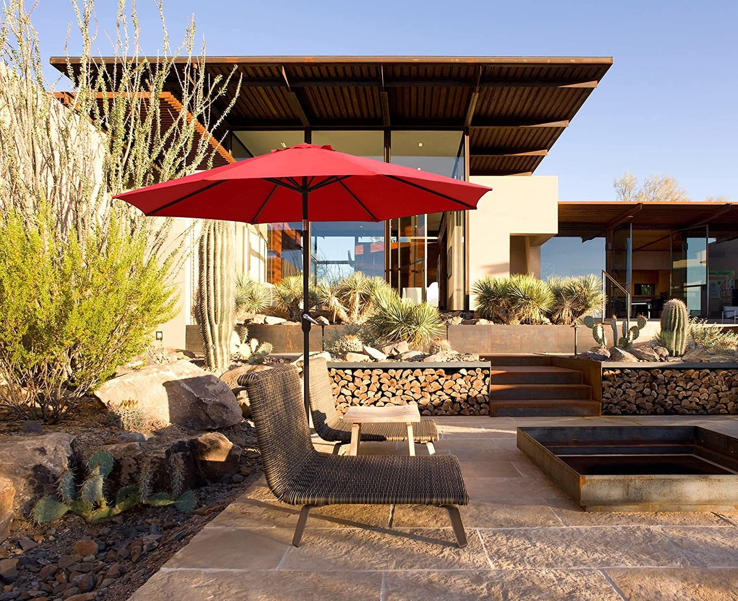 9 Ft Outdoor Patio Tilt Market Enhanced Aluminum Umbrella 8 Ribs, 7 Colors / Patterns Available