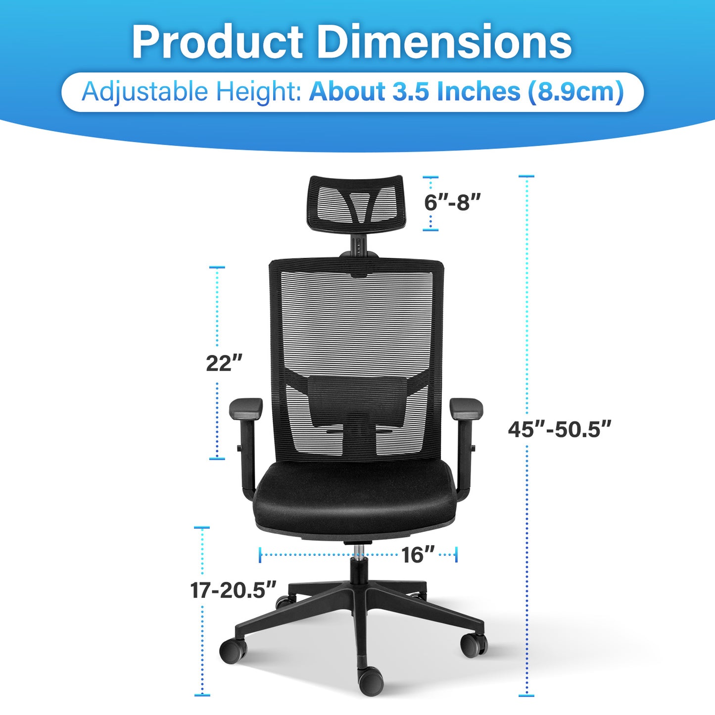 YSSOA Office Ergonomic Mesh Computer Chair with Wheels &amp; Arms &amp; Lumbar Support; 02B; Black-Pro