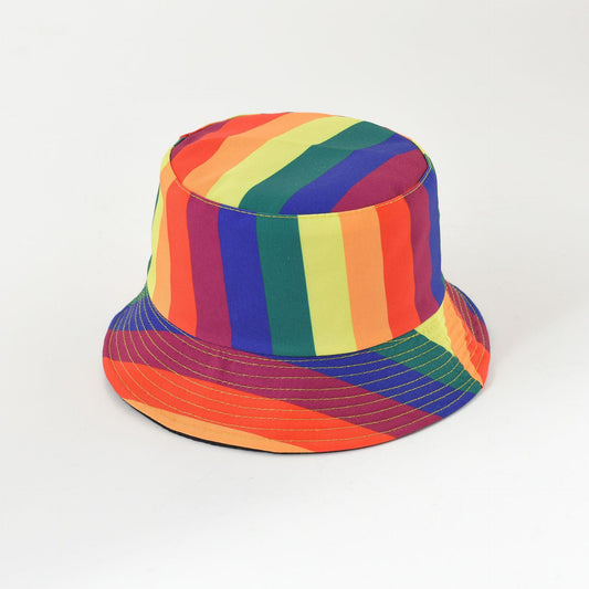 New double-sided wearable rainbow color matching flat-top fisherman hat fashion men and women sunscreen sun hat tropical pattern basin hat