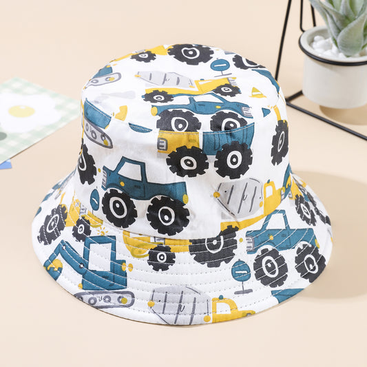 Children's hats spring and autumn thin cartoon car cute fisherman hat boys and girls summer sunshade sunscreen pot hat