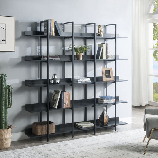 [VIDEO] 5 Tier Bookcase Home Office Open Bookshelf; Vintage Industrial Style Shelf with Metal Frame; MDF Board