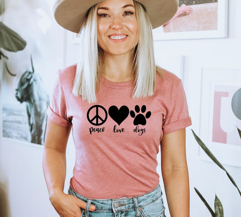 Dog Lover T-Shirt, Dog Moms T Shirt, Fur Mama Shirt, Peace Love Dogs Shirt, Valentine Tshirt, Pet Owner Gift, Women Graphic Tees