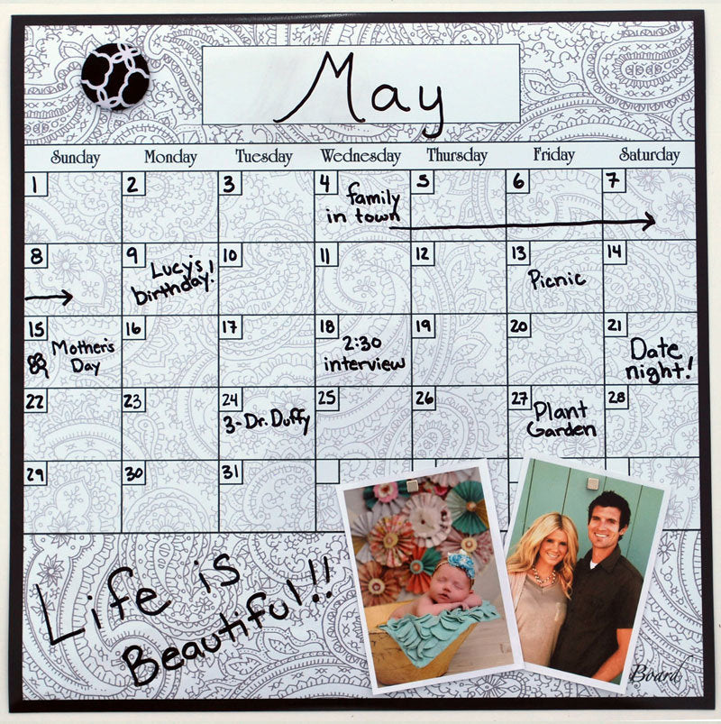 Dry Erase Fridge Calendar. Meal Planner, Organizer. Bill Reminder Paisley Calendar