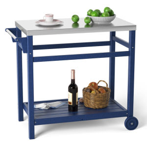 Outdoor Prep Cart Dining Table for Pizza Oven;  Patio Grilling Backyard BBQ Grill Cart