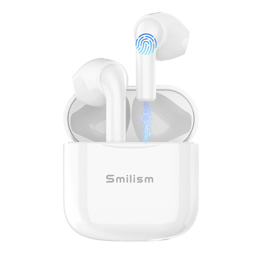 Smilism TWS Wireless Earbuds 5.0, 14.2mm HIFI Speaker Super mini design Touch Control in-Ear Headphones with Noise Reduction, Hi-Fi Stereo Audio, 15hours Type-C Quick Charging Case Waterproof