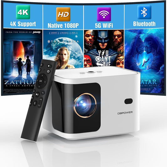 5G WiFi Mini Bluetooth Projector 4K Support, 300 ANSI HD 1080P Portable Video Projector, ±40° Vertical Keystone|Zoom|Timer, DBPOWER Smartphone Projector Outdoor Movie for PC/TV(White)