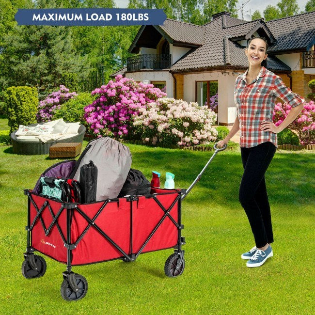 Outdoor Folding Wagon Cart with Adjustable Handle and Universal Wheels