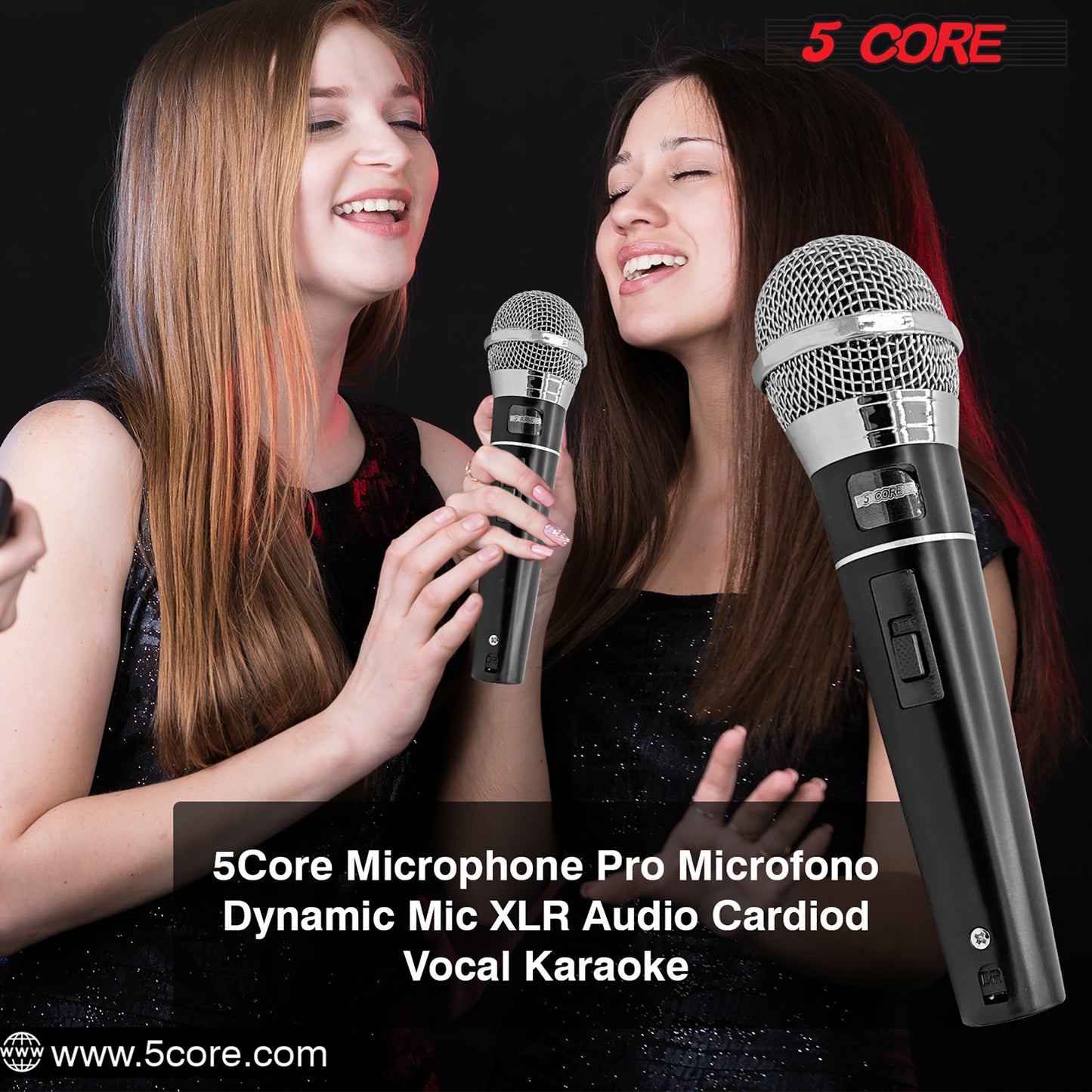 5 CORE Premium Vocal Dynamic Cardioid Handheld Microphone Unidirectional Mic with 16ft Detachable XLR Cable to ? inch Audio Jack and On/Off Switch for Karaoke Singing PM 100