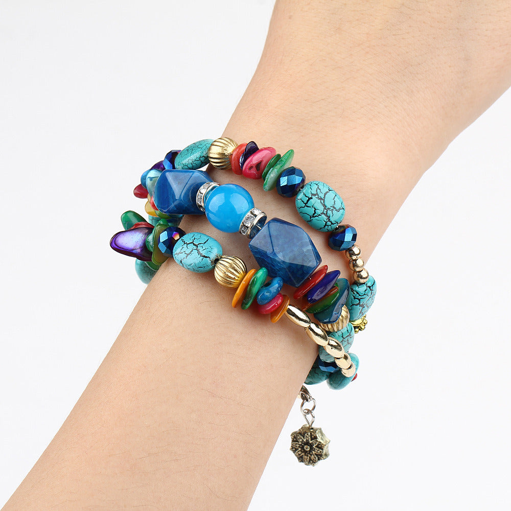 Women Boho Multilayer Irregular Crystal Beads Charm Bracelets Vintage Jade Stone Bracelets Yoga Bangles Ethnic Jewelry