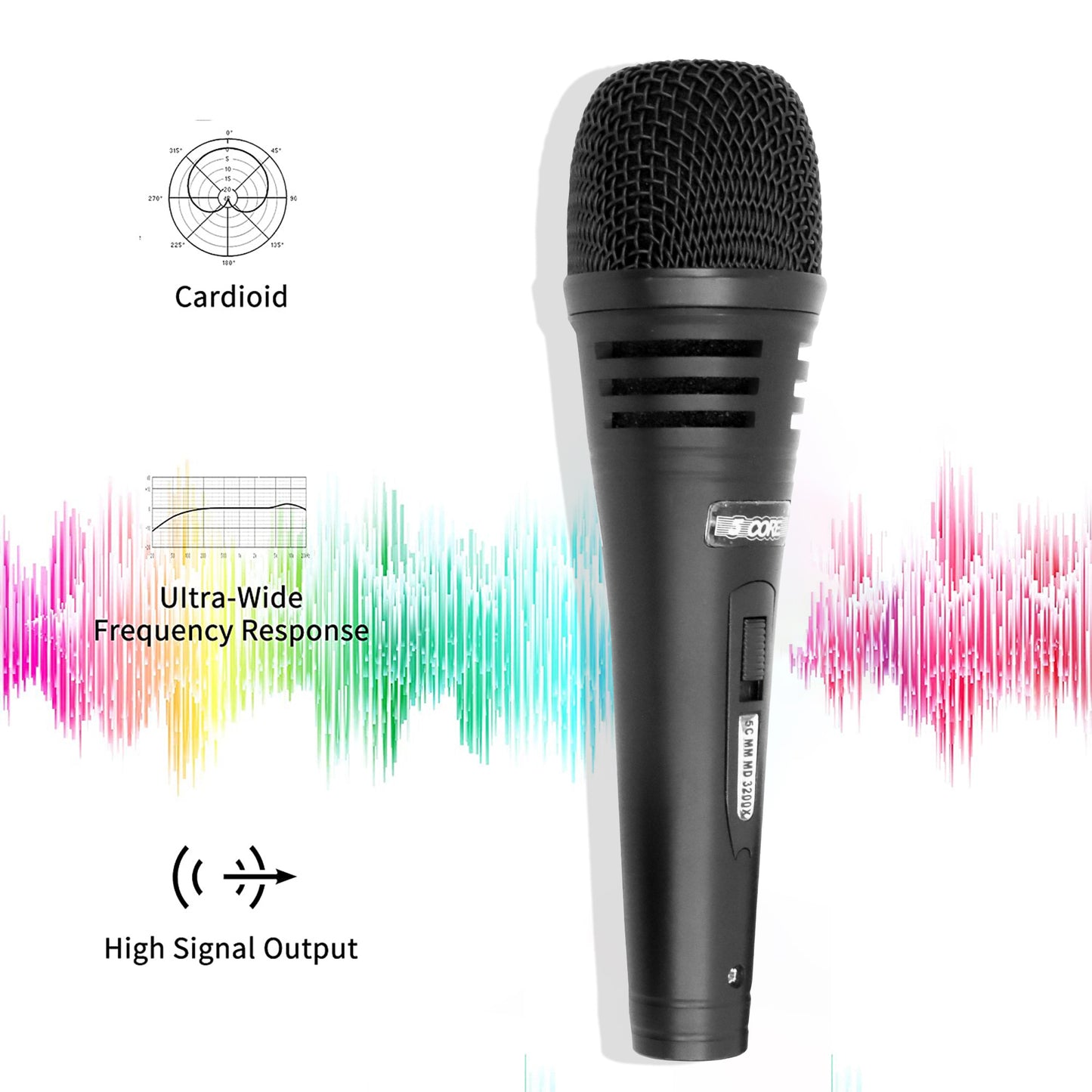 5 CORE Professional Dynamic Vocal Microphone Neodymium Cardioid Unidirectional Handheld Mic for Speakers, Karaoke W/Steel Mesh Grille, Metal Body ON/Off Switch w/16ft Detachable Cable+ Clip+ Bag