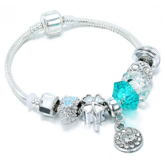 Silver Charm Bracelets Bangles Blue Crystal / Glass Beads Summer Style Women Bracelets