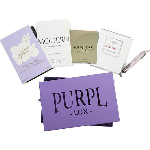 PURPL LUX SUBSCRIPTION BOX FOR WOMEN by $LOLITA LEMPICKA FORBIDDEN FLOWER - $VANITAS VERSACE - $BANANA REPUBLIC MODERN - $PINK SUGAR SENSUAL - $EAU DE CARTIER