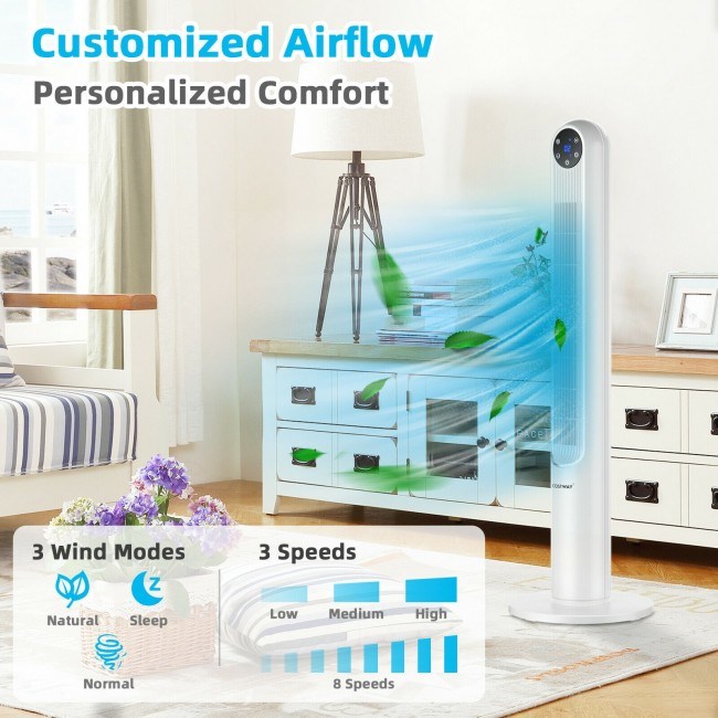 42 Inch 80 Degree Tower Fan with Smart Display Panel and Remote Control