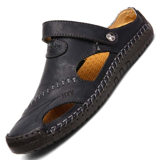 Summer Men's Sandals Genuine Leather Sandals Slides Breathable Rome Male Outdoor Beach Slippers Soft Men Beach Sandals Hot Sale