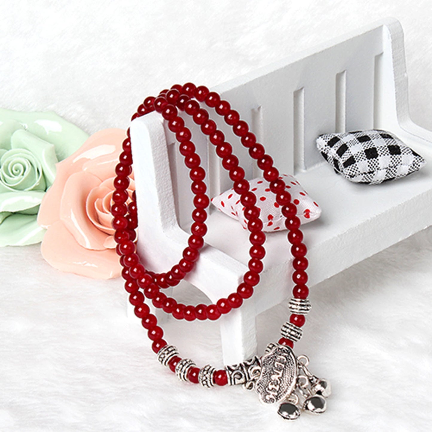 Red Agate Beaded Good Lock Bracelet