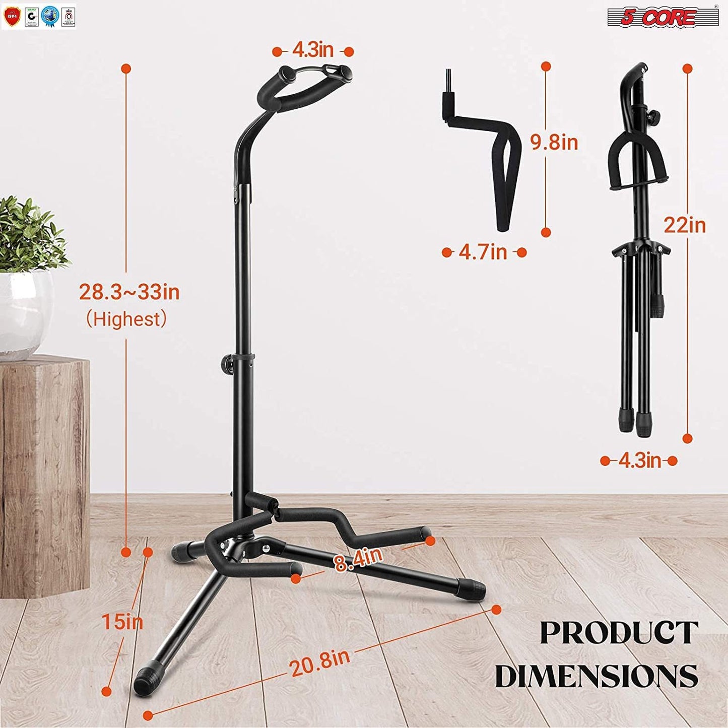 Floor Guitar Stand Holder Folding Tripod Rack for Electric Acoustic Bass GSH-HD
