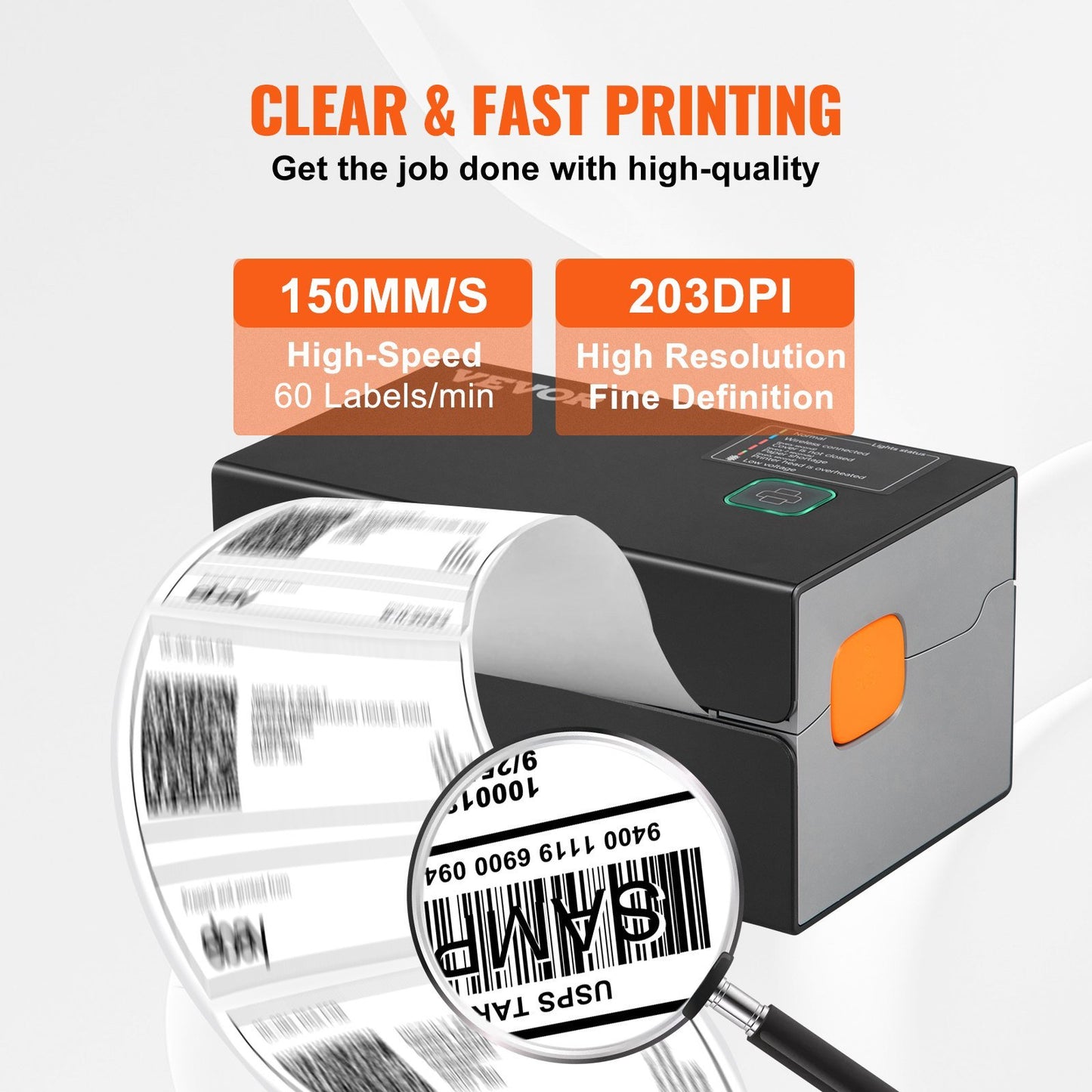 VEVOR 300DPI Bluetooth Thermal Label Printer w/Auto Recognition & Rohm Printer Head, Wireless Shipping Label Printer for 1.57" - 4.25" Width Labels,Thermal Printer Supports Shipping, Barcode and More