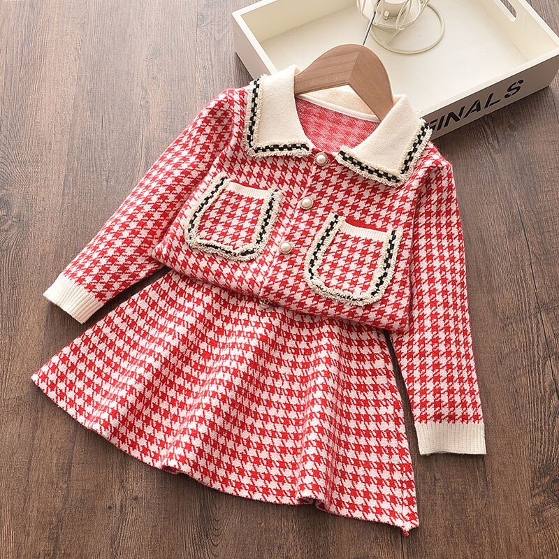 2022 New Girl Sweater Clothes Children Winter Dress Bow Doll Collar Clothes Coat Casual Dress Sweater Christmas Girls Suits