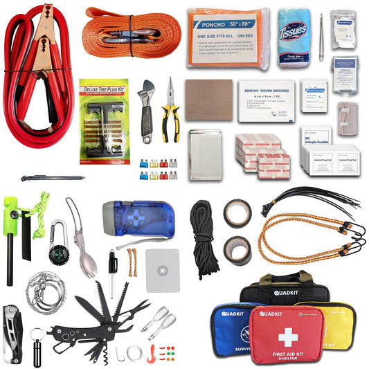 QUADKIT ATV Emergency Kit (106 Essential Items) for ATV;  UTV;  SxS;  4 Wheelers;  Quads;  Side by Sides;  4x4s;  Off-Road | 4-in-1 Kit: Auto Kit;  First Aid Kit;  Survival Kit;  Fastener Kit