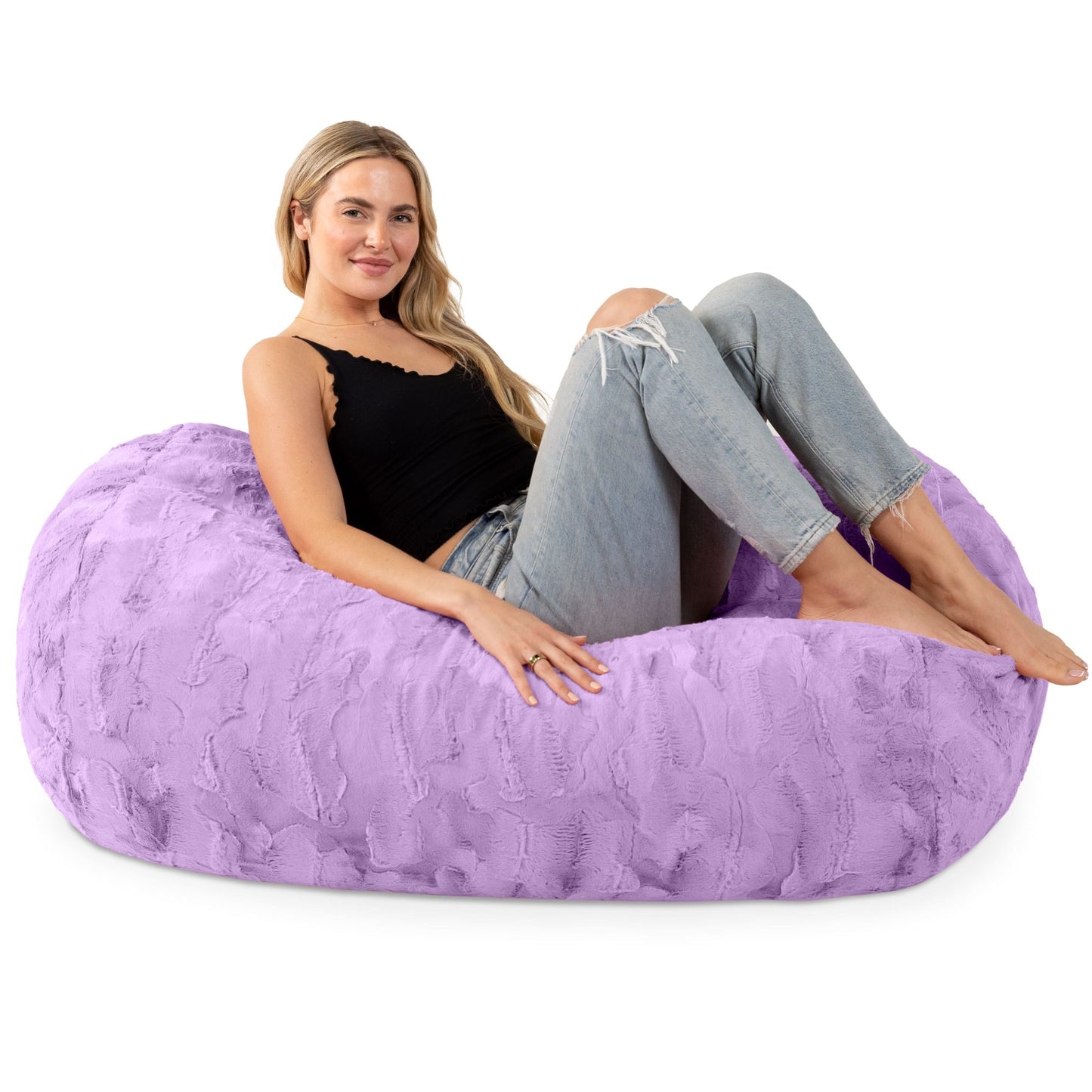 Jaxx Sofa Saxx Bean Bag Couch - 4 Foot - Faux Fur, Bellflower Purple