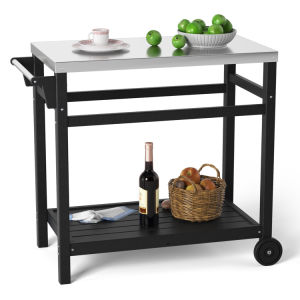 Outdoor Prep Cart Dining Table for Pizza Oven;  Patio Grilling Backyard BBQ Grill Cart