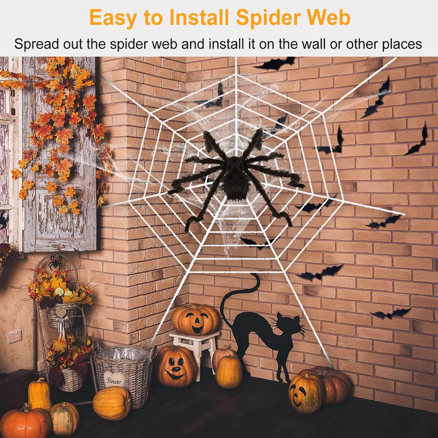 Halloween Decorations Spider Outdoor 49inch Halloween Spider with 126 inch Tarantula Mega Spider Web