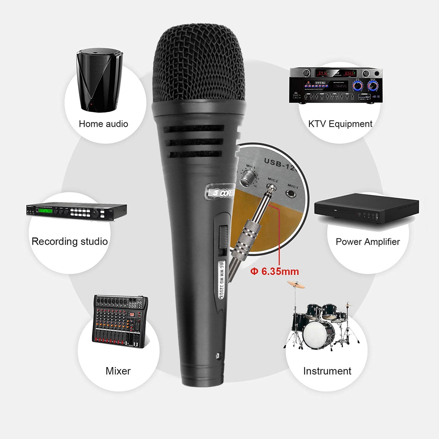 5 CORE Professional Dynamic Vocal Microphone Neodymium Cardioid Unidirectional Handheld Mic for Speakers, Karaoke W/Steel Mesh Grille, Metal Body ON/Off Switch w/16ft Detachable Cable+ Clip+ Bag