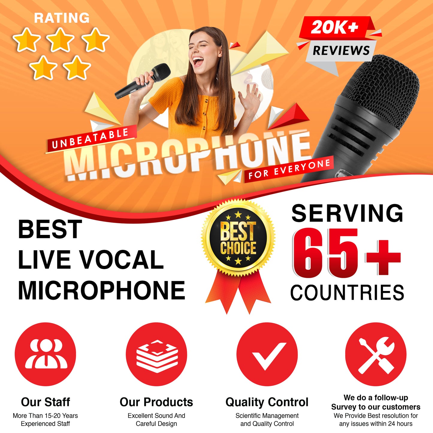 5 CORE Professional Dynamic Vocal Microphone Neodymium Cardioid Unidirectional Handheld Mic for Speakers, Karaoke W/Steel Mesh Grille, Metal Body ON/Off Switch w/16ft Detachable Cable+ Clip+ Bag