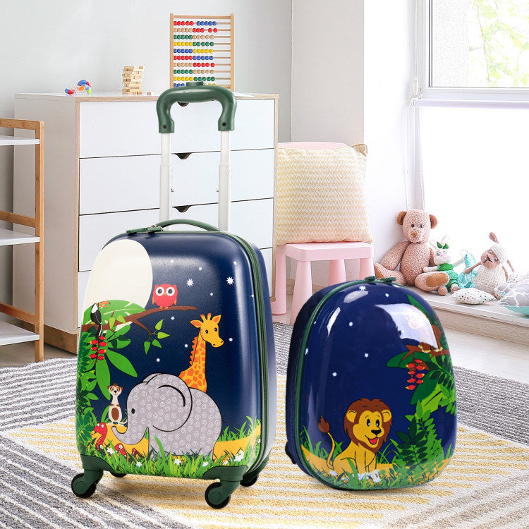 2 Pieces 12 Inch 16 Inch Kids Luggage Set with Backpack and Suitcase for Travel