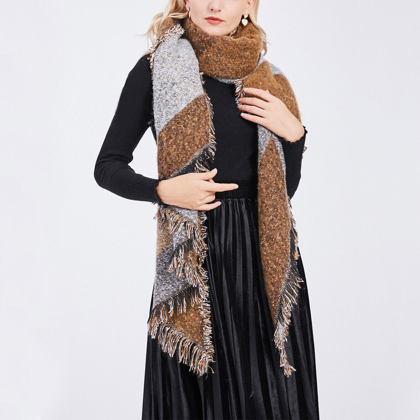 Women Winter Warm Scarf 74.8x25.6In Long Soft Knitted Shawl