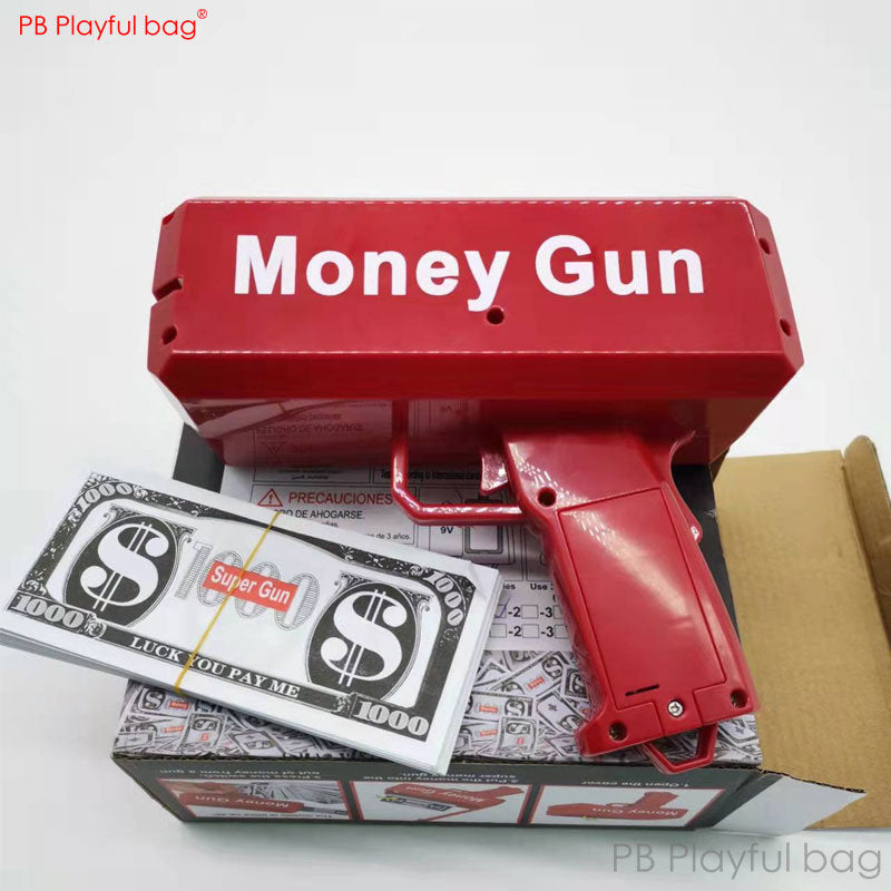Electric Money Gun Ver.1 with 100pcs Props Money Cash Banknote Spray gun Adult Party Wedding Supplies Children toys AC98