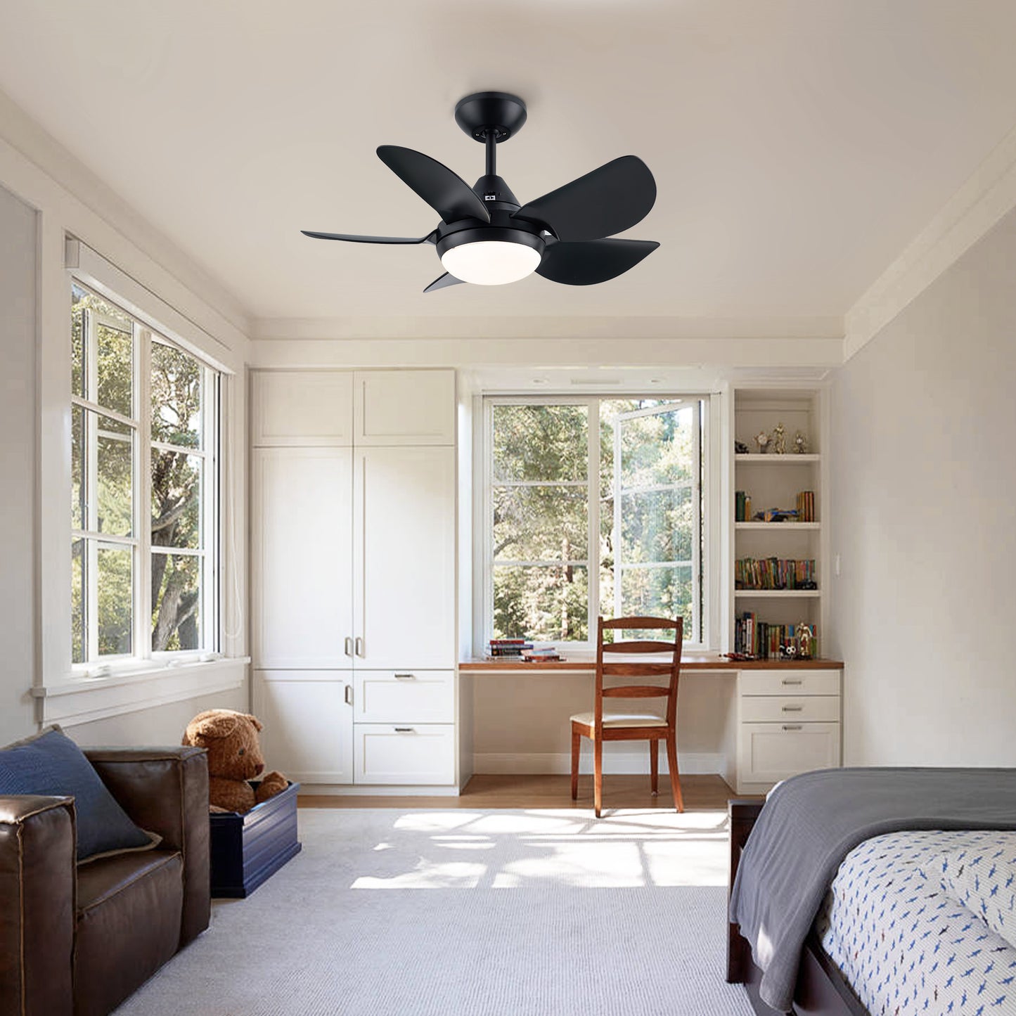 YUHAO Modern 30 in.Integrated LED Ceiling Fan With Matte Black Blades