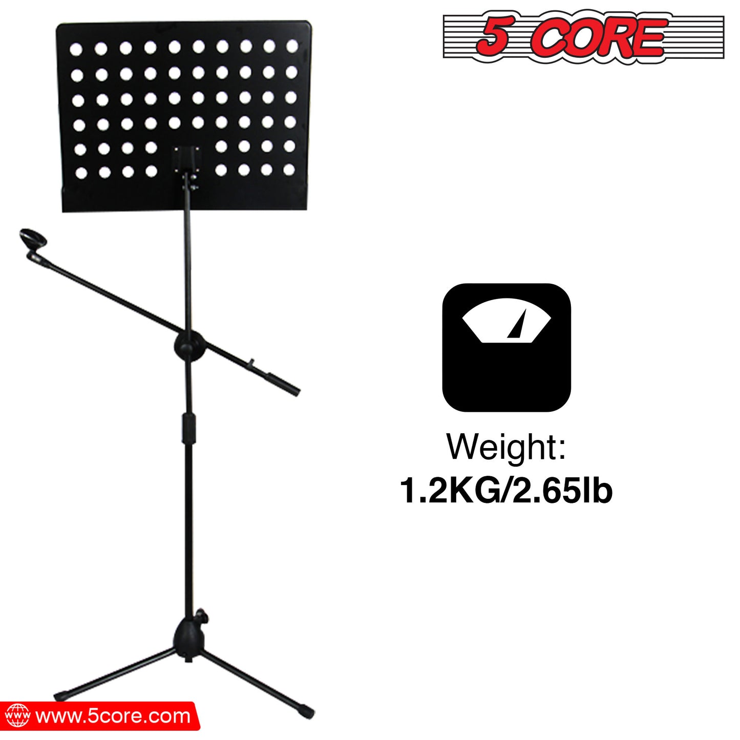 5 Core Sheet Music Stand With Mic Stand Holder - 3 IN 1 Professional Portable Music Stand with Folding Tray; Detachable Microphone Stand Dual-Use for Sheet Music & Projector Stand MUS MH