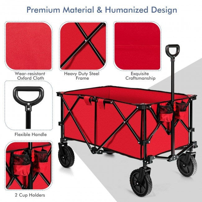 Outdoor Folding Wagon Cart with Adjustable Handle and Universal Wheels