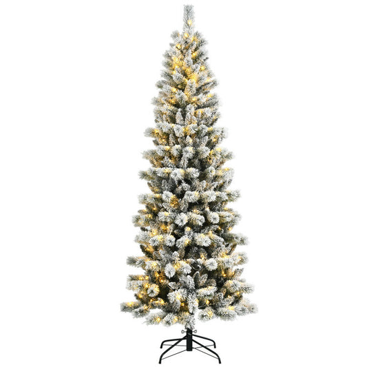 5/6/7.5/8 Feet Pre-lit Snow Flocked Christmas Tree with 9 Lighting Modes