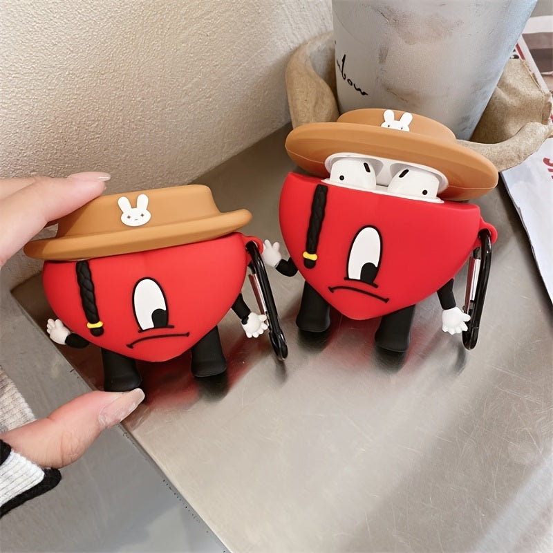 1pc Creative Bad Bunny Heart Shape Wireless Earphone Case With Metal Buckle For Airpods 1/2/3/Pro
