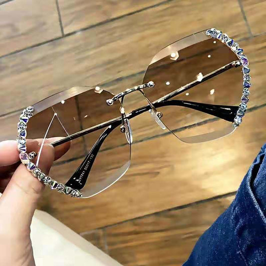 Women's Rimless Crystal Cut Sunglasses