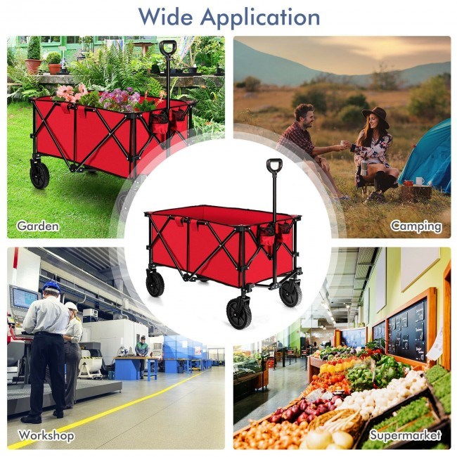 Outdoor Folding Wagon Cart with Adjustable Handle and Universal Wheels