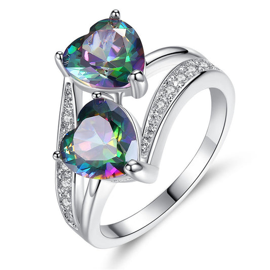 Fashion Creative Colorful Zircon Heart Shape Women's Ring Valentine's Day Gift